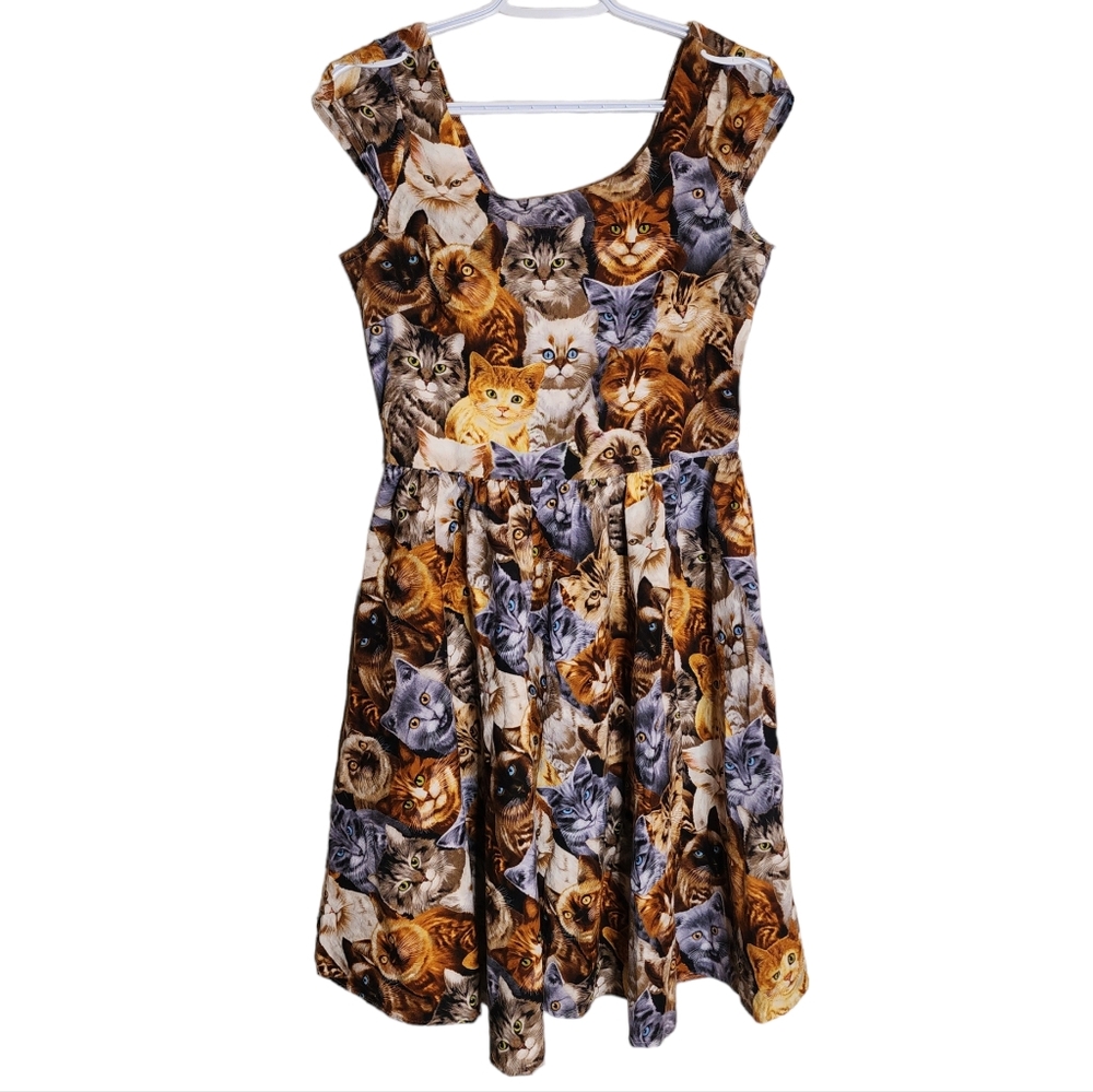 Womens Multicolored Retrolicious Zipper Back Cat Skater Dress Size Medium